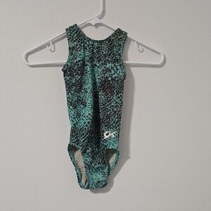 GK ELITE Gymnastics Leotard Child Small Blue Brown Animal Print